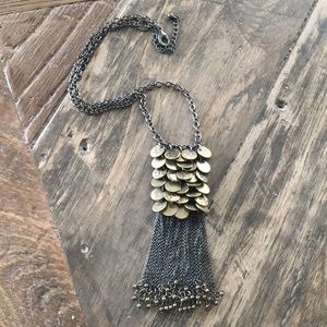 Anthropologie Sibella Fringe Necklace Gold.